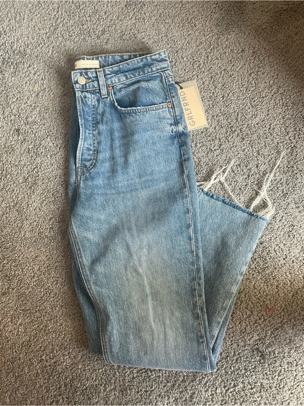 NWT GRLFRND Karolina High Rise Straight Crop Jeans Button Fly Light Wash 28